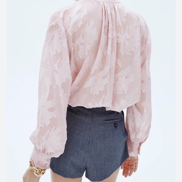 H&M JACQUARD-WEAVE BLOUSE Soft Pink Floral Size L - Picture 8 of 16